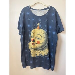 Jaded Gypsy Vintage Style Clown Star Graphic Oversized Tee Blue Short Sleeve LXL